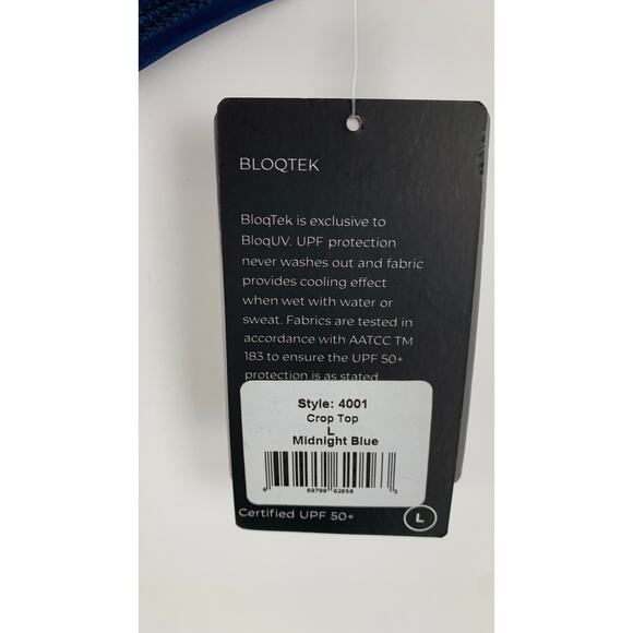 BloqUV Womens Crop Top 4001 Size Large Midnight Blue UPF 50+ Sun Protection New - Picture 4 of 9